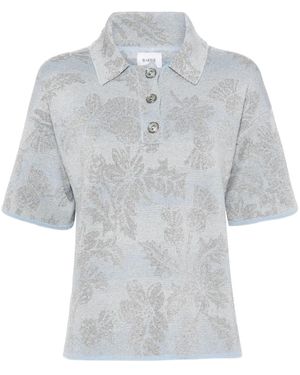 Barrie Thistle-Intarsia Polo Top - Grey
