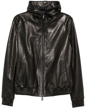 SERGIO MORETTI FIRENZE Hooded Leather Jacket - Black