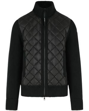 Moncler Quilted-Front Ribbed Cardigan - Black
