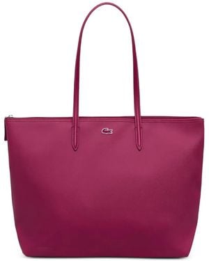 Lacoste Large Logo-Patch Tote Bag - Purple