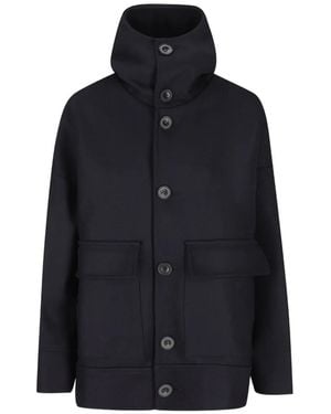 Cini Button-Up Hooded Jacket - Blue