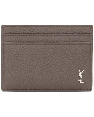 Saint Laurent Logo Leather Cardholder - Grey