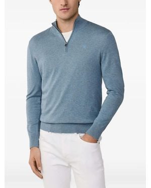 Hackett Bestickter Pullover Mit Viertelreißverschluss - Blau