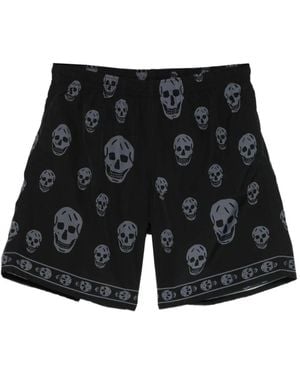 McQueen Skull-Print Swim Shorts - Black
