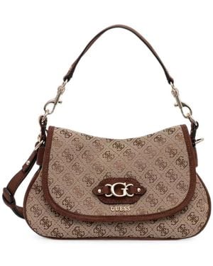 Guess Samantha Monogram-Print Shoulder Bag - Brown