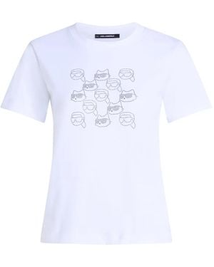 KARL LAGERFELD Ikon Rhinestone Logo-Print T-Shirt - White