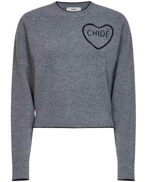 Chloé Pullover Mit Herzstickerei - Blau