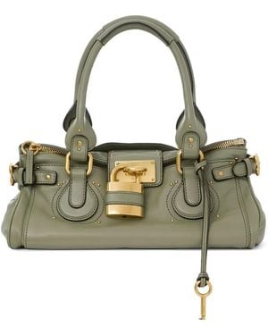 Chloé Paddington Padlock Leather Tote Bag - Green