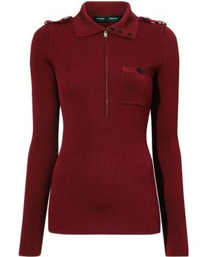 Proenza Schouler Ribbed Silk Knit Half-Zip Top - Red