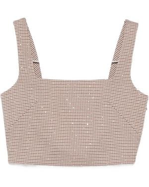 Maje Kariertes Oberteil Mit Eckigem Ausschnitt - Natur