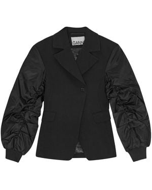 Ganni Blazer With Contrasting-Fabric Sleeves - Black