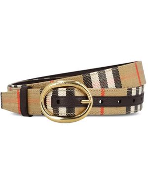 Burberry Geruite Riem Met Ovalen Gesp - Wit