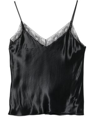 Alberta Ferretti Lace-Trimmed Satin Top - Black