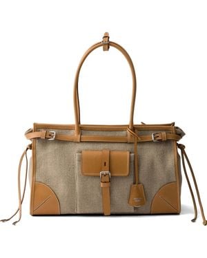 Prada Bonnie Linen And Leather Tote Bag - Metallic