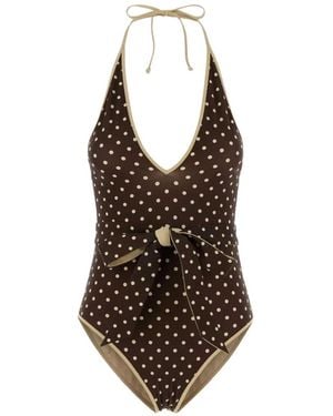 Valentino Garavani Polka-Dot Halterneck Swimsuit - Brown