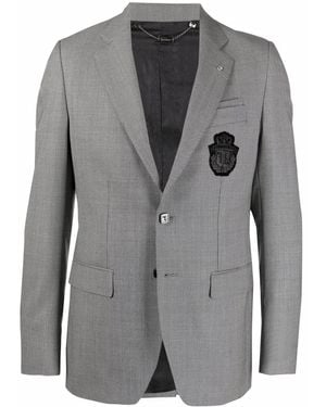 Billionaire Super Slim Crest-Embroidered Blazer - Grey