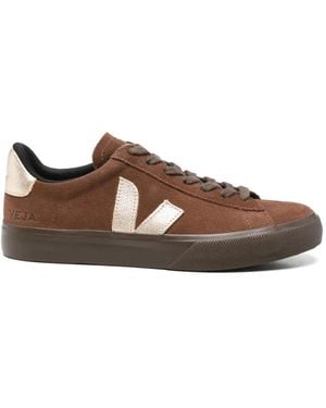 Veja Suede Logo-Patch Sneakers - Brown