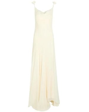 De La Vali Dia Lace-Trimmed Floral-Appliqué Maxi Dress - White