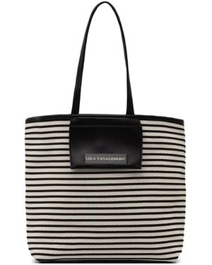 Lola Casademunt Striped Logo-Plaque Tote Bag - Black
