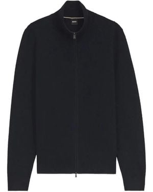 BOSS Zip-Up Cotton Sweater - Blue