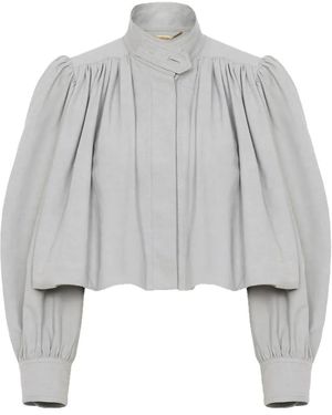 Chloé Balloon-Sleeve High-Neck Jacket - Grey
