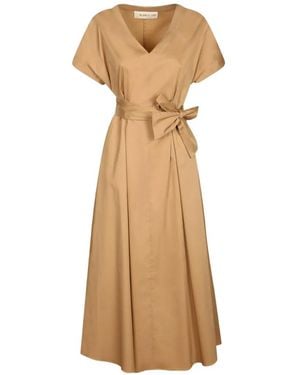 Blanca Vita Belted V-Neck Midi Dress - Natural