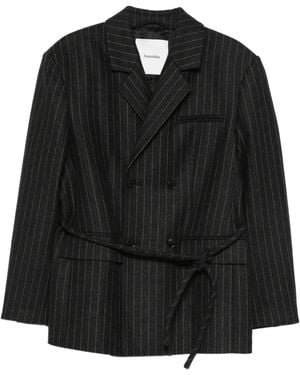 Nanushka Osono Pinstripe Tie-Waist Blazer - Black