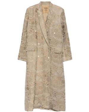 Uma Wang Floral-Jacquard Double-Breasted Coat - Natural