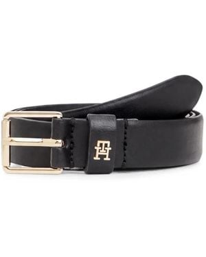Tommy Hilfiger Cinturón De Piel Con Placa Del Monograma Th - Negro