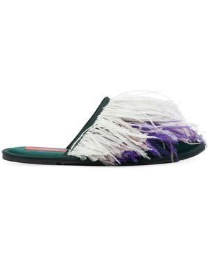 La DoubleJ Feather-Detail Slippers - White