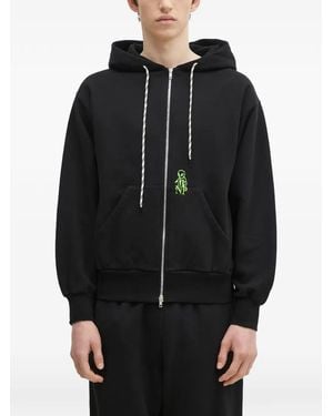 Aries Embroidered Zip-Up Hoodie - Black