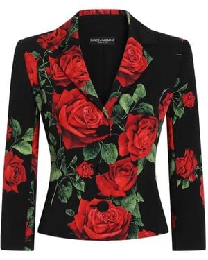 Dolce & Gabbana Chaqueta Con Rosa Estampada Y Botones - Rojo