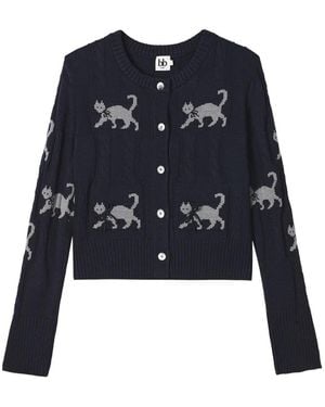B+ AB Cardigan Mit Katzen-Intarsie - Blau