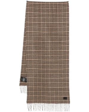 Saint Laurent Check Fringed Scarf - Brown