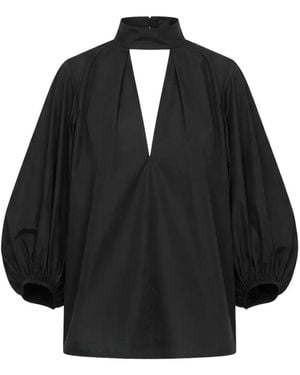 Gemy Maalouf Bow-Detail Puff-Sleeve Top - Black