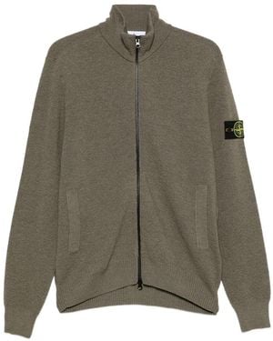 Stone Island Cardigan Côtelé À Patch Logo - Vert