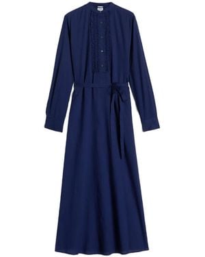 Aspesi Ruffled Belted Midi Dress - Blue