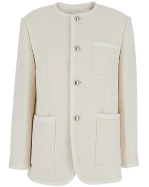 DUNST Collarless Tweed Jacket - White