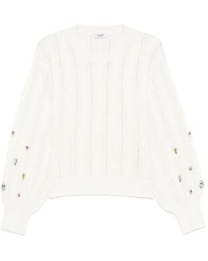 Liu Jo Kristallverzierter Pullover Mit Zopfmuster - Weiß