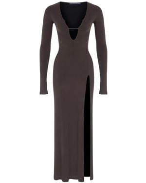 Zeynep Arcay Slit-Detail V-Neck Maxi Dress - Black