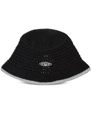 CASABLANCA Crochet Logo-Plaque Bucket Hat - Black