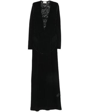 Elisabetta Franchi Lace-Panelled Long-Sleeve Maxi Dress - Black