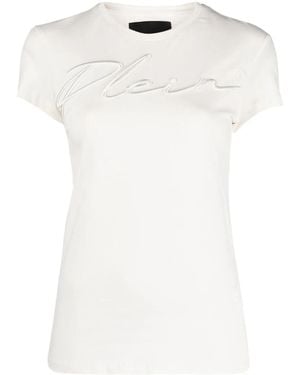 Philipp Plein Embroidered-Logo Cotton T-Shirt - White