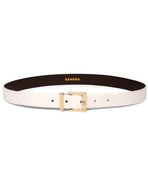 Sandro Square-Buckle Leather Belt - White