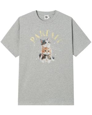 B+ AB Cat-Graphic Cotton T-Shirt - Grey
