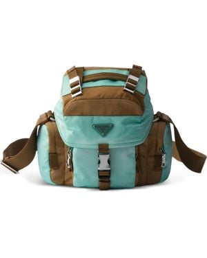 Prada Antiqued Re-Nylon And Leather Shoulder Bag - Green