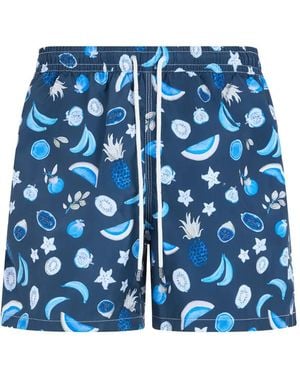 Fedeli Fruit-Print Swim Shorts - Blue