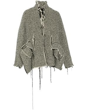 Rundholz Check-Pattern Frayed Jacket - White