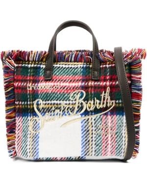 MC2 Saint Barth Mini Vanity Tartan Fringed Tote Bag - White