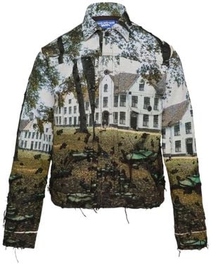 Junya Watanabe House-Landscape-Print Distressed Jacket - Green